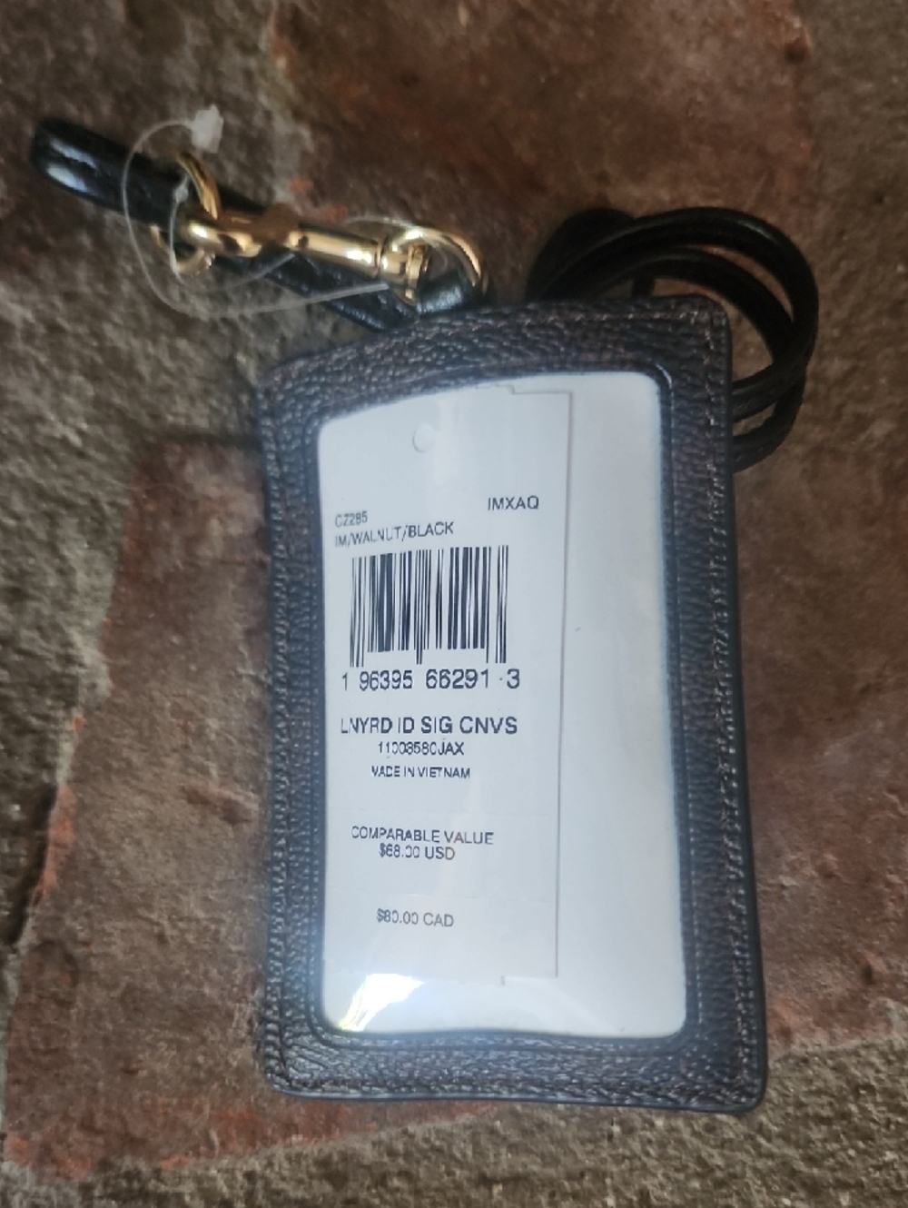 Coach Black Leather ID Lanyard Card Holder Gold Logo Key Ring - Picture 2 of 2